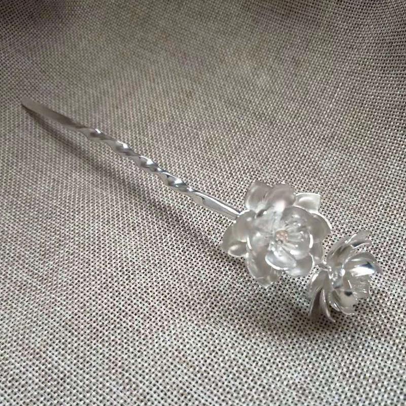 Kẹp Tóc Hoa Sen Mạ Bạc 925 Phong Cách Retro Cho Nữ