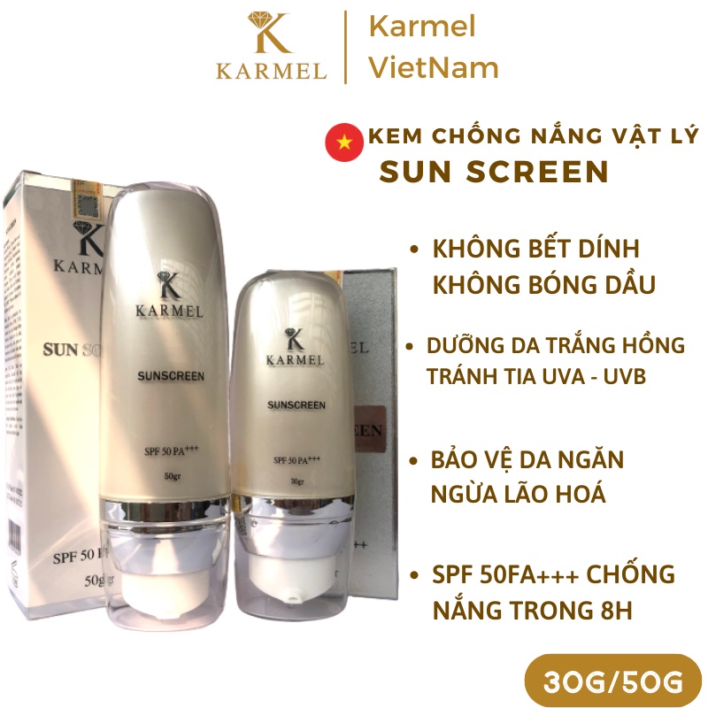 Kem chống nắng vật lý cho da hỗn hợp, da dầu mụn SPF 50 PA+++ Không bết dính không bóng dầu Kamel (Karmel) - Sun Screen