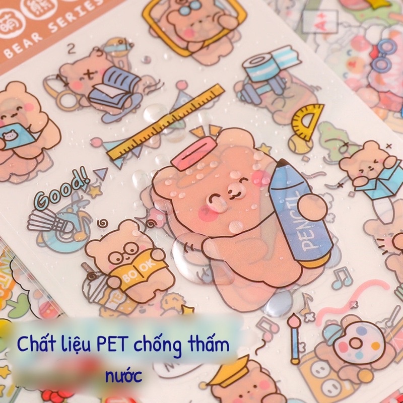 Set 4 tấm hình dán PET chống nước hoạ tiết hoạt hình dễ thương, mẫu đã cắt sẵn Tiệm Ốc Sột