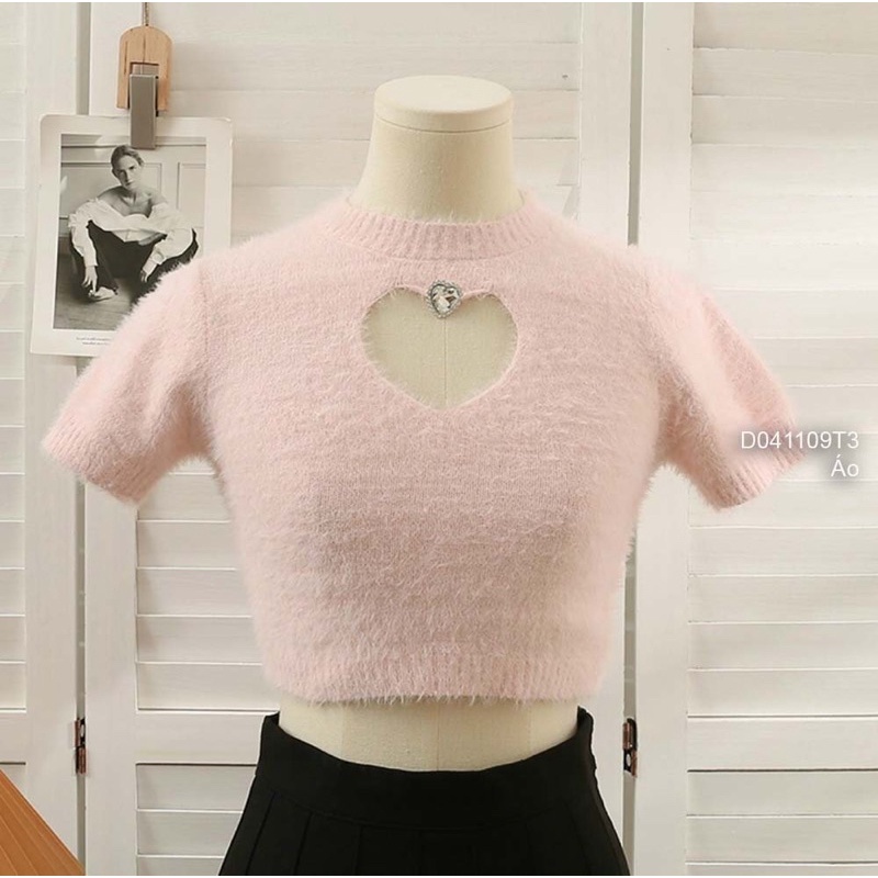 Áo len đẹp xịn nhất lông croptop ngực khoét hình trái tim