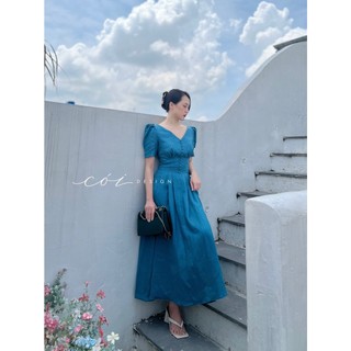 Đầm Cổ Tim Nút Bọc Xếp Ly Linen Cói Design