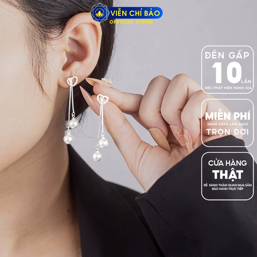 Bông tai trái tim hạt châu chất liệu bạc 925 thời trang phụ kiện trang sức nữ Viễn Chí Bảo B400322