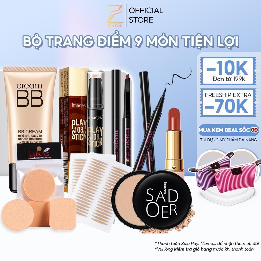 Set 9 món trang điểm Images kem BB bút tạo khối phấn phủ chì kẻ mày bút dạ kẻ mắt son lì bộ trang điểm đầy đủ ZENTOP