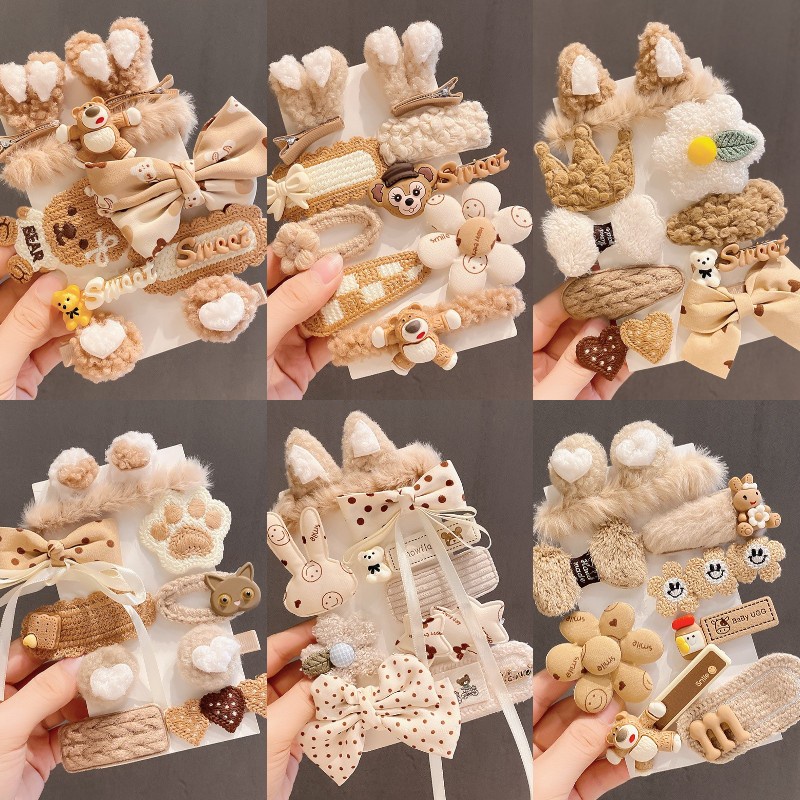 Set 9 Kẹp Tóc Đính Nơ / Bông Hoa Dễ Thương Cho Bé Gái