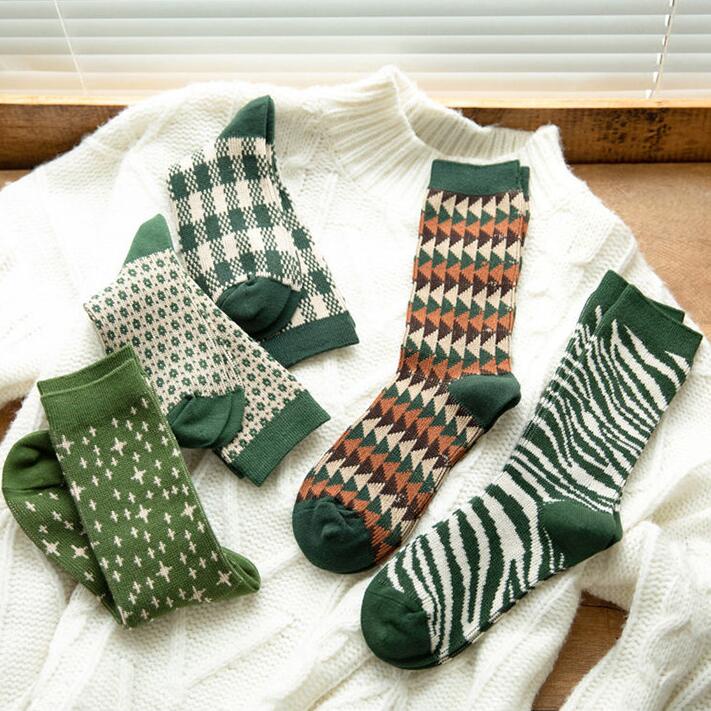 Vớ Cổ Cao Dày Dặn Màu Xanh Lá Thời Trang Thu Đông Cho Nữ