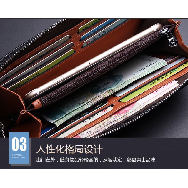 Ví Da PU Dáng Dài Phối Khóa Kéo Cá Tính Cho Nam