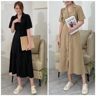Đầm váy freesize sơ mi form dài 2 màu