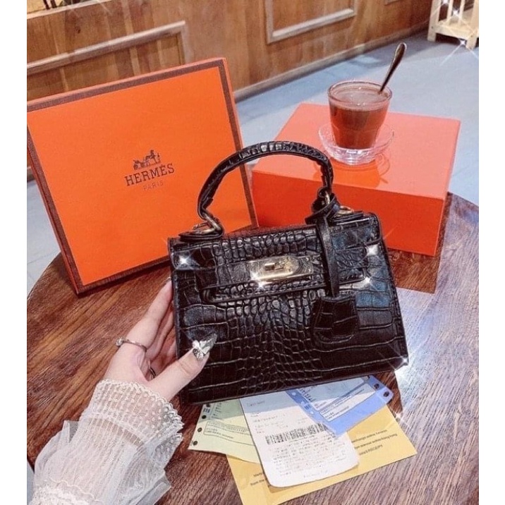 Túi Hm Bikin 2 Quai Nữ Công Sở Sang Chảnh , Túi Hm kelly nữ 1 Quai size 20cm và 25cm - Tặng Kèm Khăn Lụa