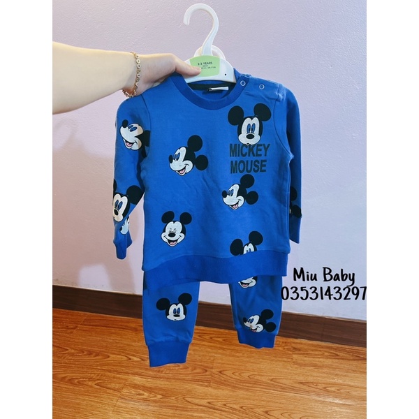 Set bộ Mickey xanh biển da cá bé trai