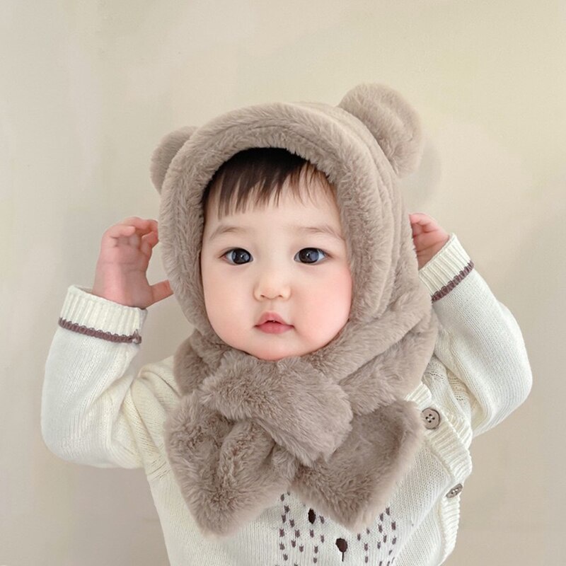 Mũ Trùm Đầu Che Tai Giữ Ấm Chống Gió Hình Gấu Bông Dễ Thương Cho Bé