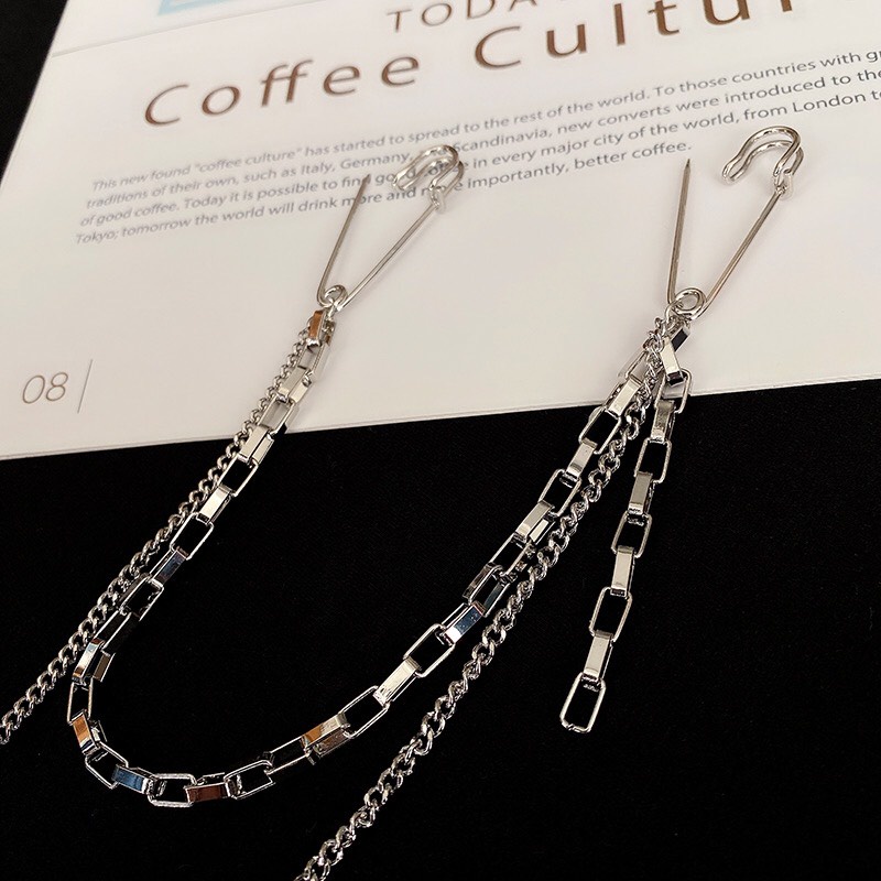 Ghim cài áo vest, Blazer, sơ mi cá tính - Gim cài áo titan mẫu 2 ghim phối dây xích dài