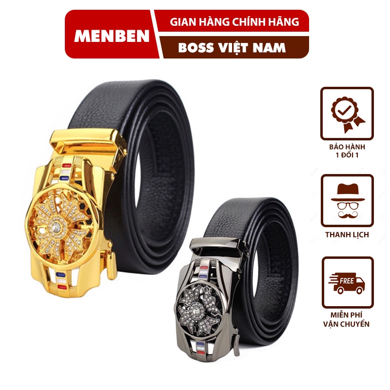 Thắt Lưng nam da cao cấp mặt xoay đính đá, Dây nịt nam khóa tự động chính hãng phong cách hàn quốc MENBEN