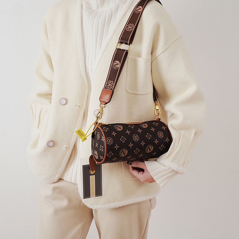 MISCHA Túi Xách Đeo Vai Hình Trụ Họa Tiết Hoa Vintage Cho Nữ