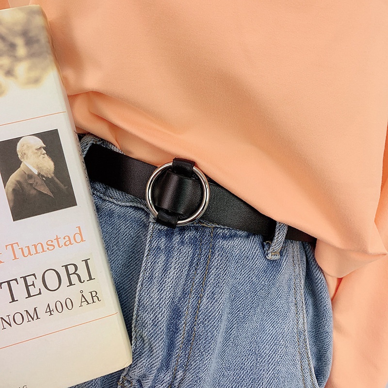 Thắt Lưng Khóa Tròn Không Xốp Phong Cách Retro Hàn Quốc Cho Nữ