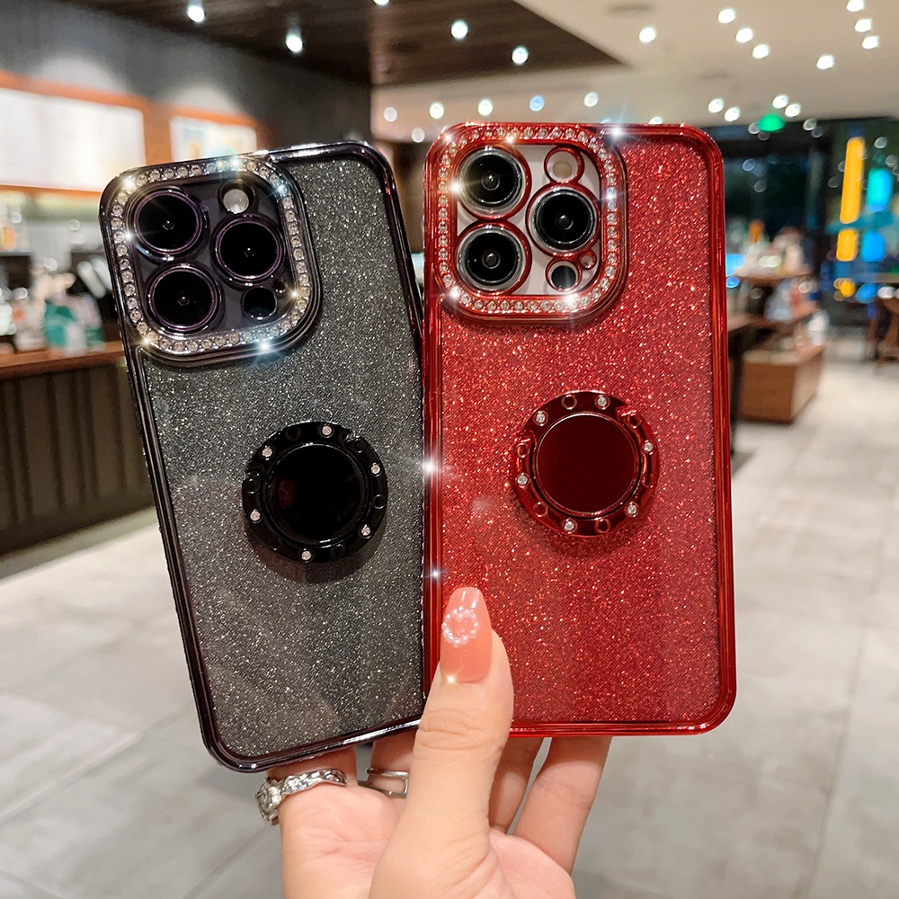 Ốp Điện Thoại Dẻo Đính Kim Cương Lấp Lánh Kèm Giá Đỡ Nhẫn Cho iphone 15 13 12 11 pro max iphone 14 pro max ip 14 plus