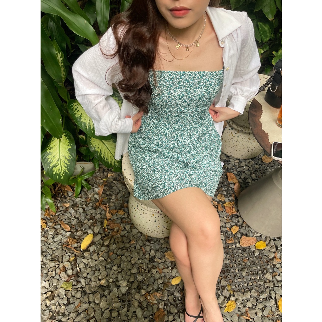 Gaia Mini Dress Đầm Hai Dây Ngắn Hoa Nhí Smoking Lưng