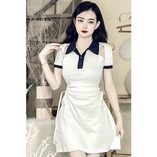 Đầm cổ bẻ rút dây eo