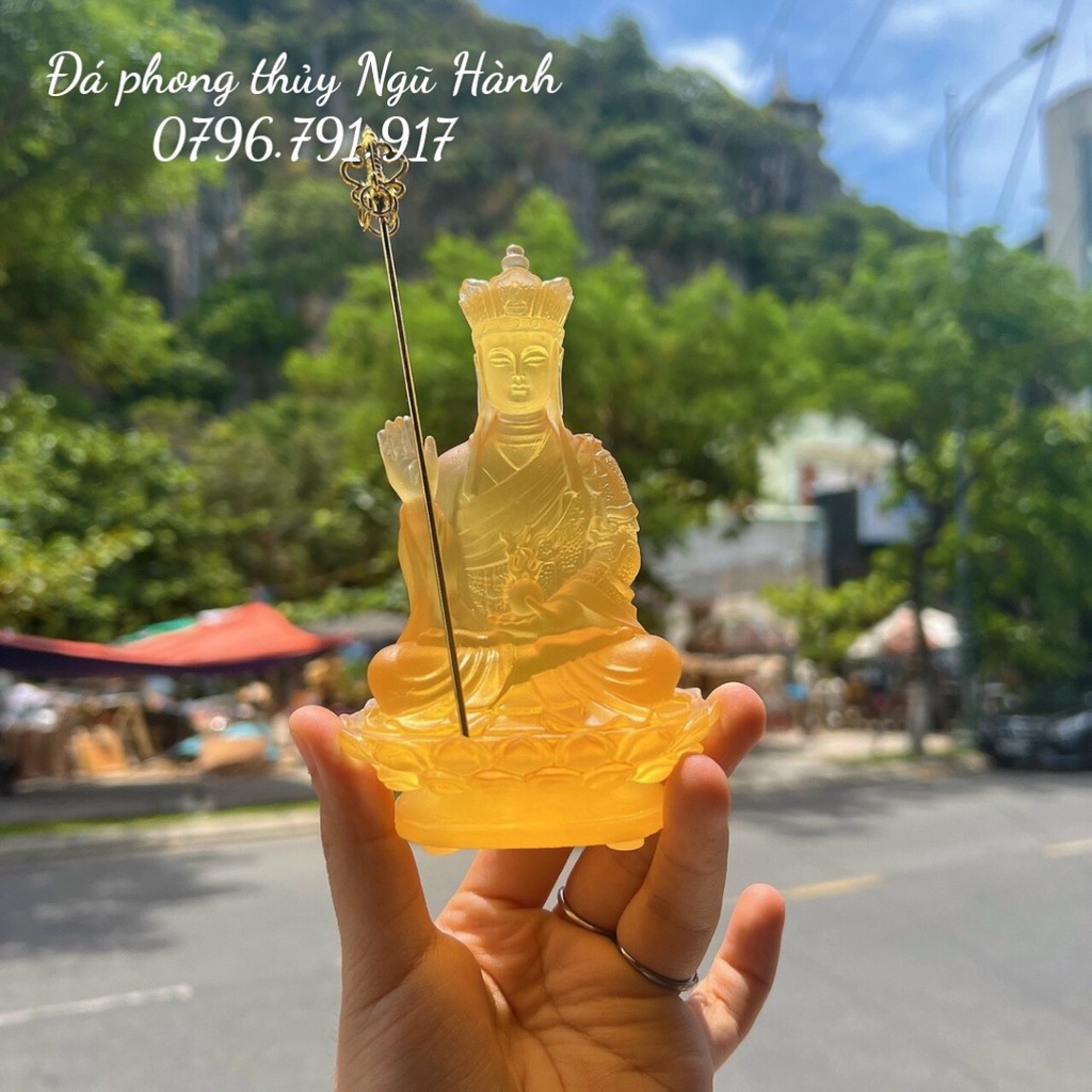 Tượng Địa Tạng Vương Bồ Tát Bằng Đá Lưu Ly Cao Cấp, Trang Trí Taplo Ô Tô Siêu Đẹp - Cao 15cm