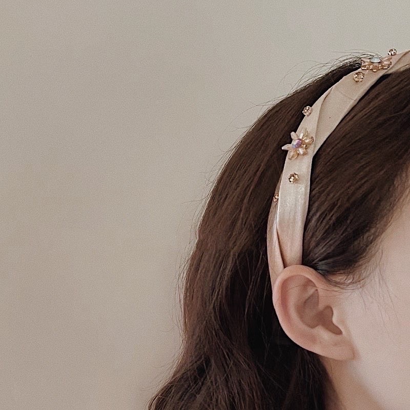 Băng đô Hàn Quốc Vải Satin Đính Hoa Đá Màu Vintage Thu Đông