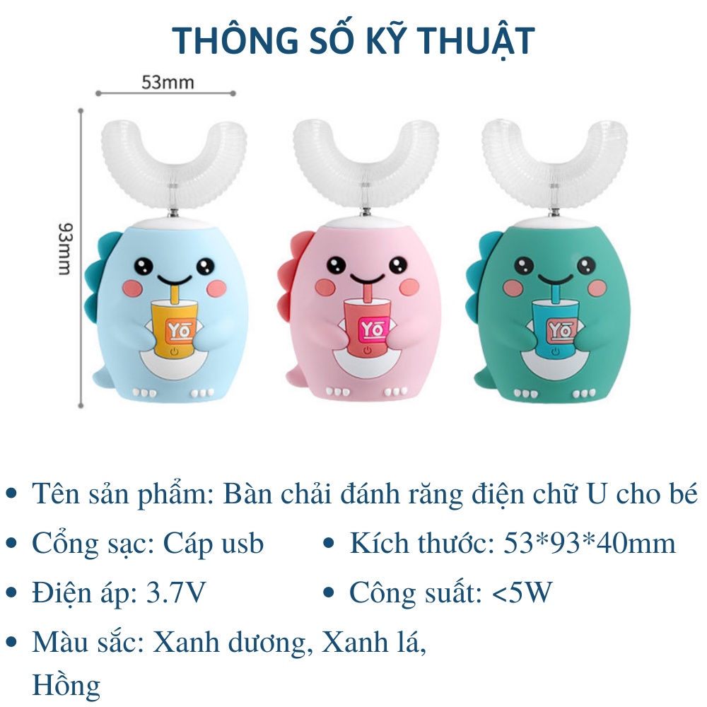 Bàn chải đánh răng điện trẻ em chữ U CTFAST K10 kèm cốc khử trùng UV cao cấp, 6 chế độ đánh răng, làm sạch 360°