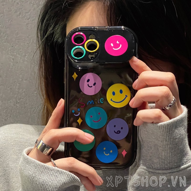 Ốp Điện Thoại Nắp Gập Tráng Gương Hình Mặt Cười Cho iPhone 14ProMax 14Plus 13 12 11ProMax IX XR MAX