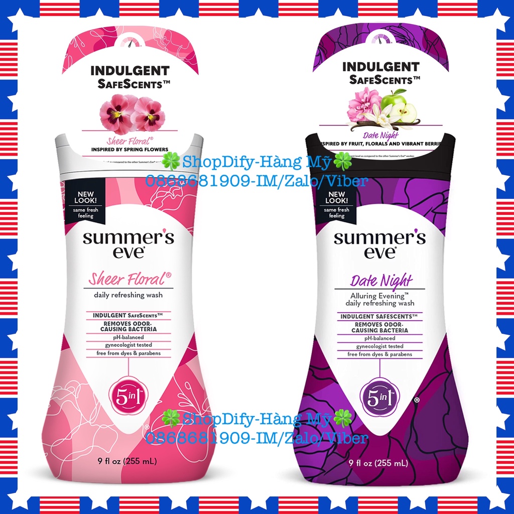 Dung Dịch Phụ Khoa Vệ Sinh Phụ Nữ Thơm Quyến Rũ Vùng Kín Summer’s Eve Date Night Sheer Floral Refreshing Wash Mỹ 255ml