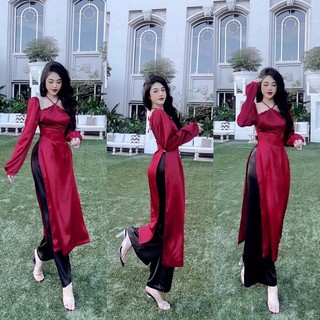(Hình thật sản phẩm) Set áo dài cách Tân satin lụa sang chảnh Yn