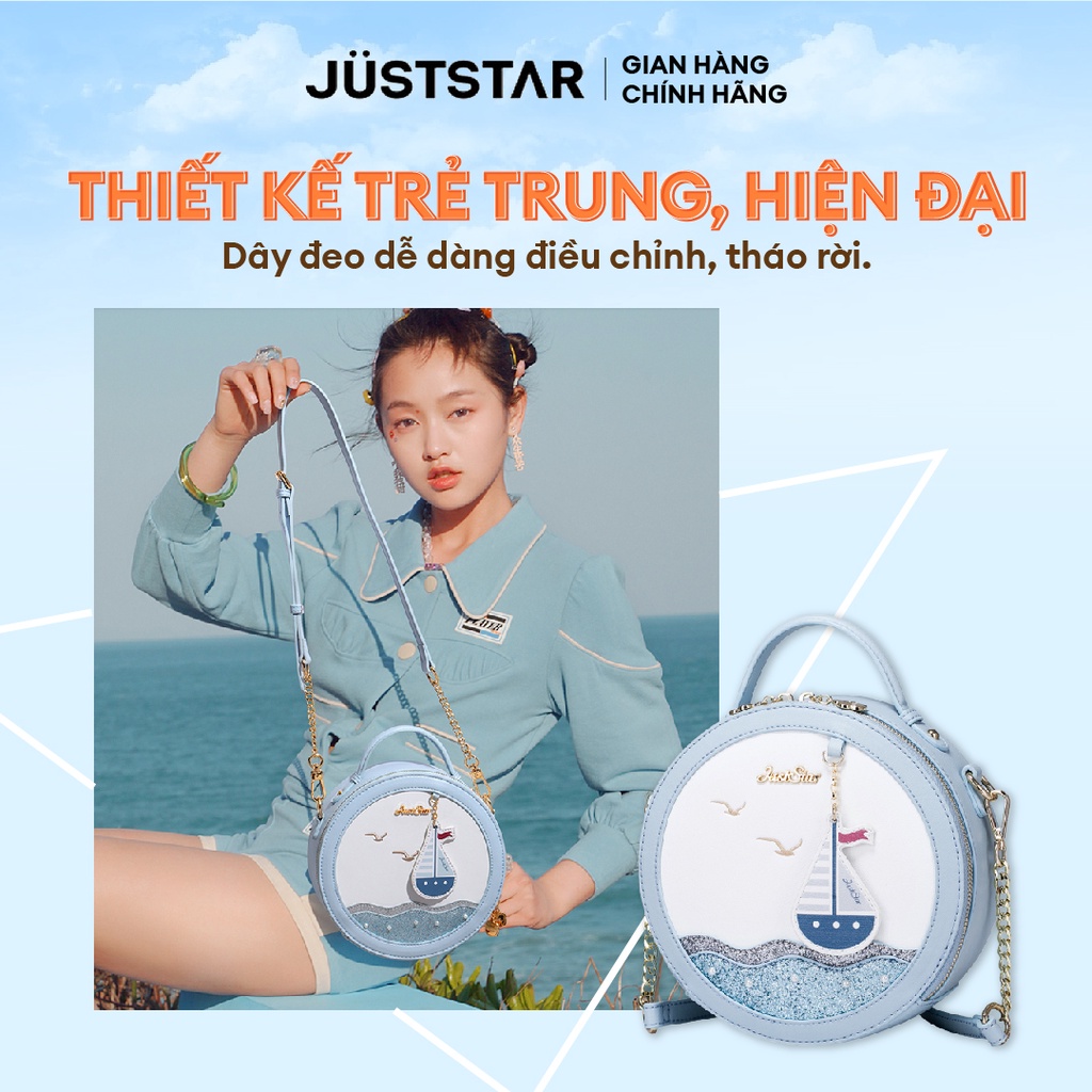Túi Xách Nữ Tròn Đeo Vai JUST STAR DU171277-06 - Thêu Biển Xanh, Thiết Kế Có Quai Xách, Nhiều Ngăn Đựng Đồ, Đi Làm