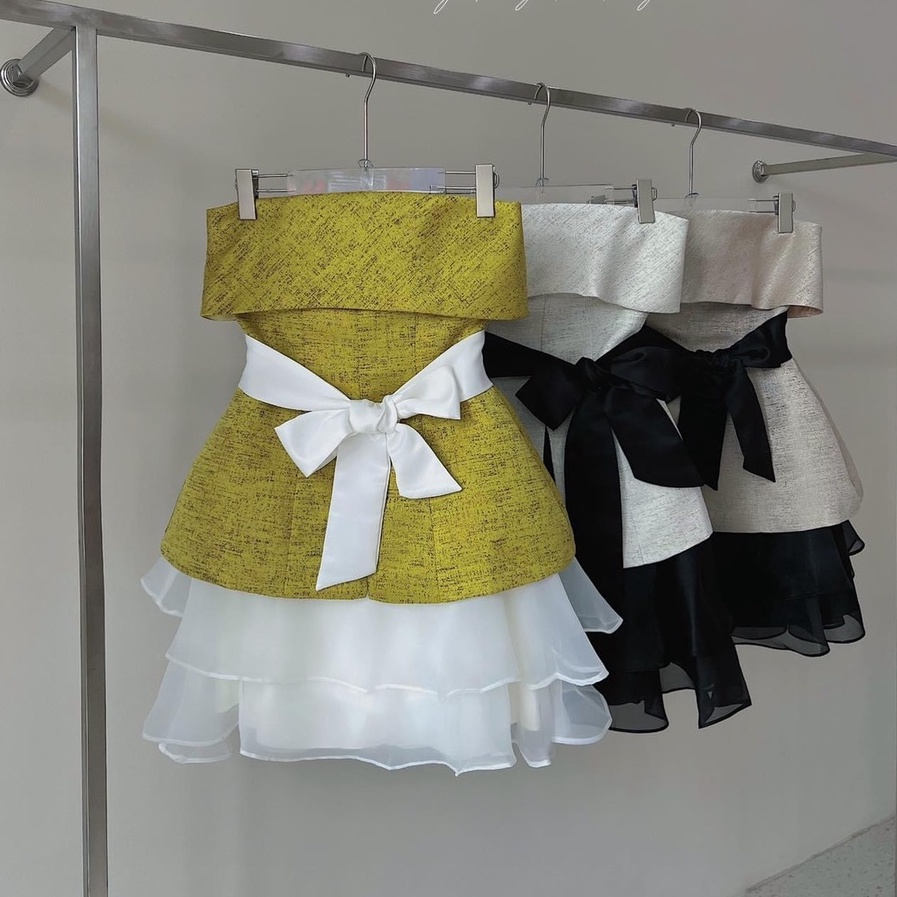 Set Áo Cúp Ngực Chân Váy Tơ Xòe Trẻ Trung Thắt Nơ Eo Sang Chảnh Bùi Đượm Concept, Bộ Váy Quây Ngực Tafta Phẩy BĐ56