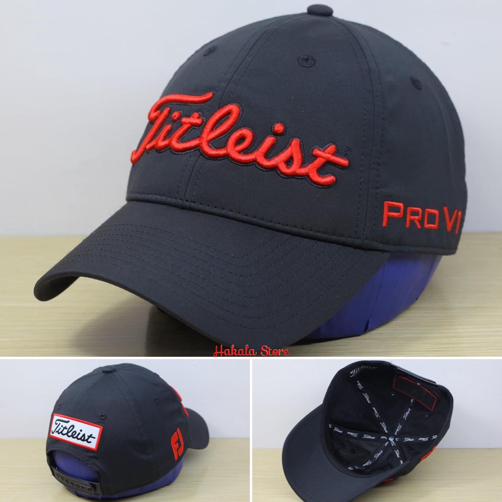 Mũ lưỡi trai chơi golf Titleist màu đen logo đỏ