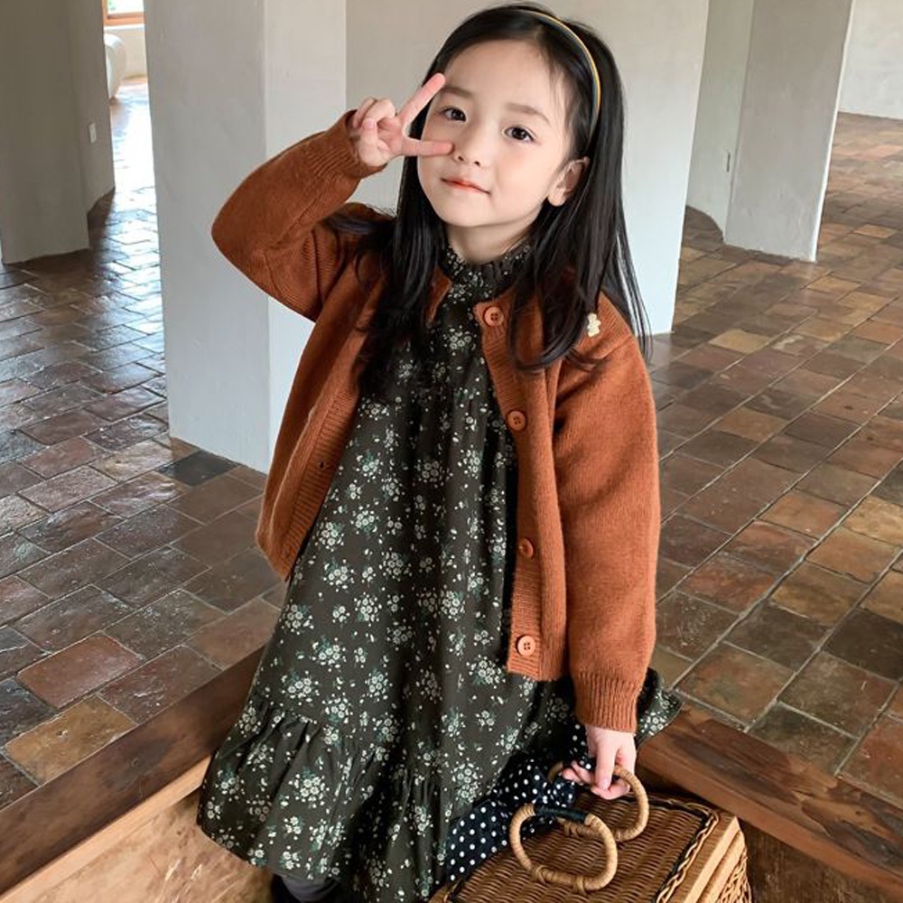 BEAR LEADER Đầm Tay Dài Họa Tiết Hoa Phong Cách Vintage Dành Cho Bé Gái