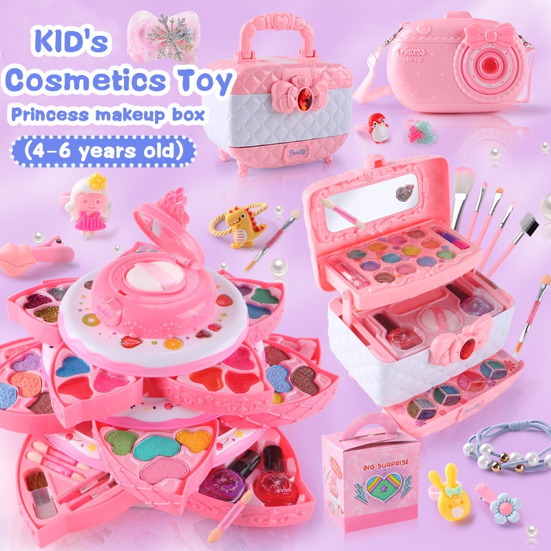 Cá Tuyết Trẻ Em Mỹ Phẩm Trang Điểm Chơi Hộp Công Chúa Trang Điểm Cô Gái Đồ Chơi Chơi Bộ Son Môi Màu Mắt An Toàn Nontoxic Đồ Chơi Bộ dành Cho Trẻ Em