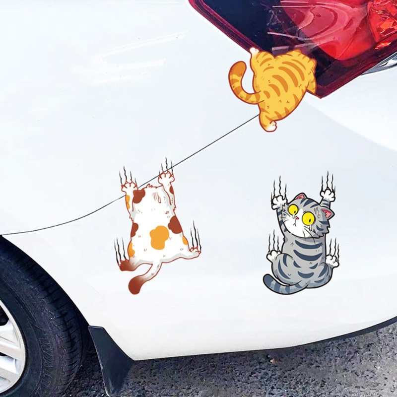 Miếng Dán Trang Trí Xe Hơi Chống Trầy Xước Hình Ba Chú Mèo Dễ Thương
