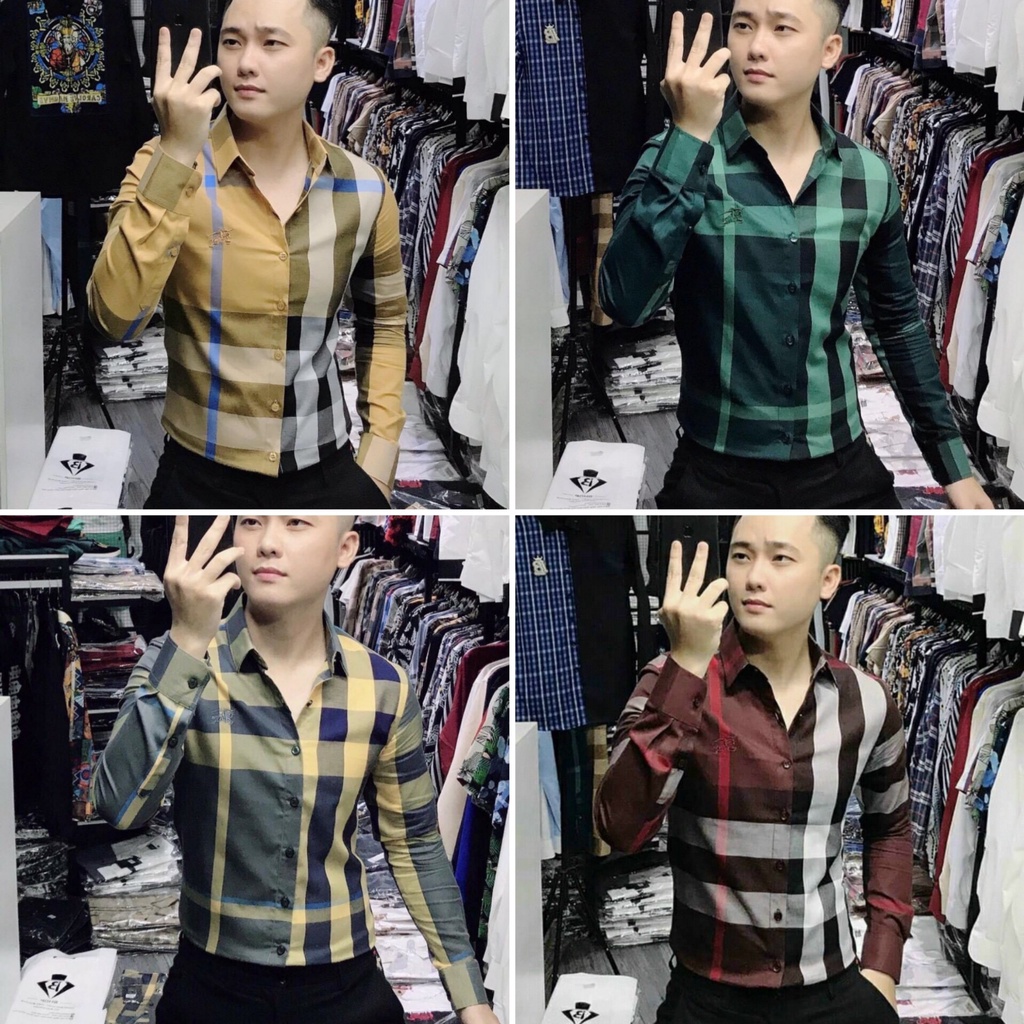 Áo sơ mi nam kẻ sọc caro bbr tay dài, sơ mi lụa nam sọc caro hàn quốc chất lụa thoáng mát thời trang sành điệu