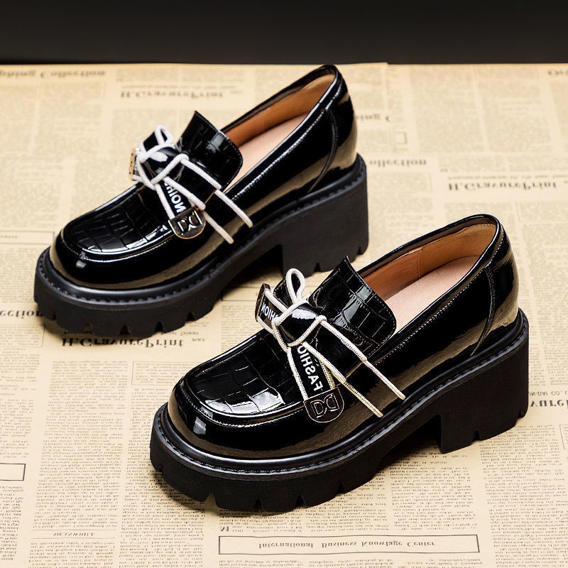 Giày Lười Da Đế Dày 8cm Thắt Nơ Xinh Xắn Phong Cách Anh Quốc 2022 Cho Bạn Gái