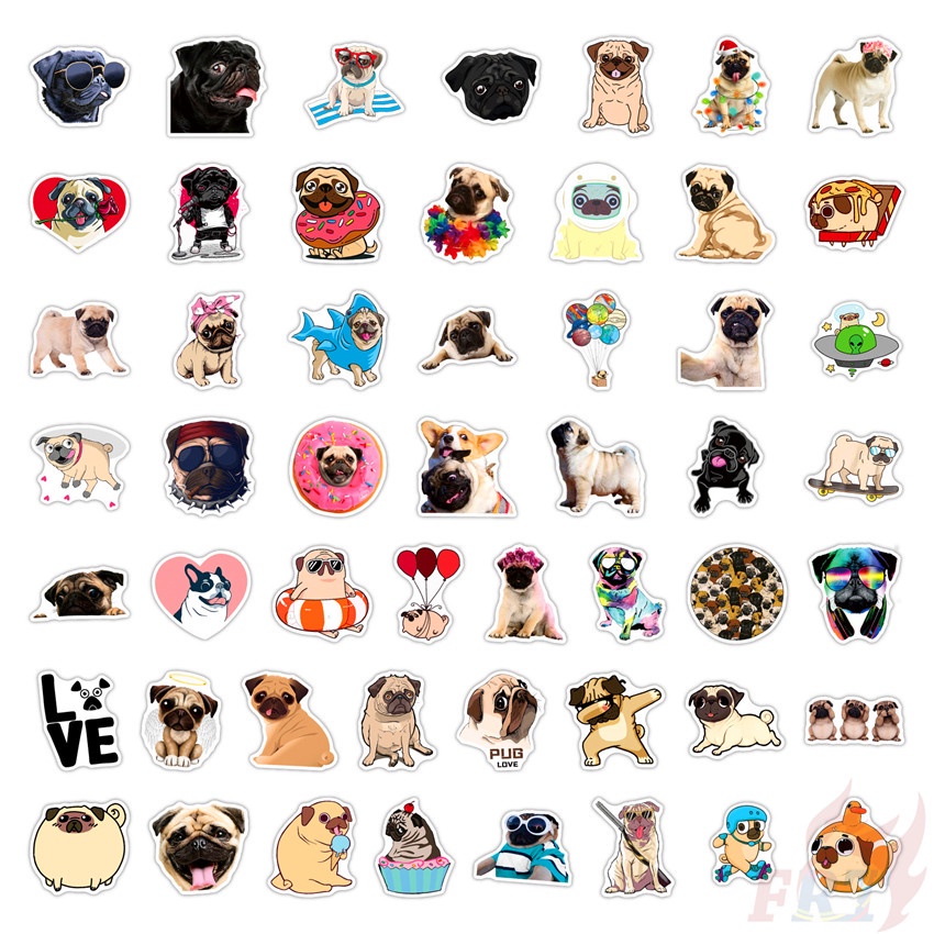 Bộ 100 Cái ☆ Hình Dán Chó Pug ☆ Sticker Dán Tường Chống Thấm Nước Họa Tiết Doodle Hợp Thời Trang