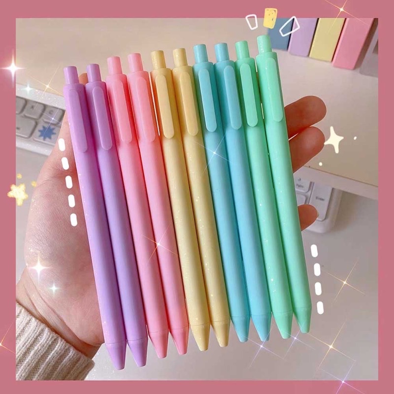Bút bi bấm vỏ màu macaron tuỳ chọn dễ thương ngòi 0.5mm mực đen bút gel