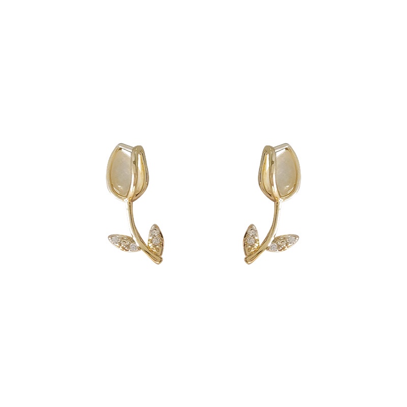 Đôi khuyên tai DODDER thiết kế hoa tulip đính đá mặt trăng nhân tạo thời trang cho nữ