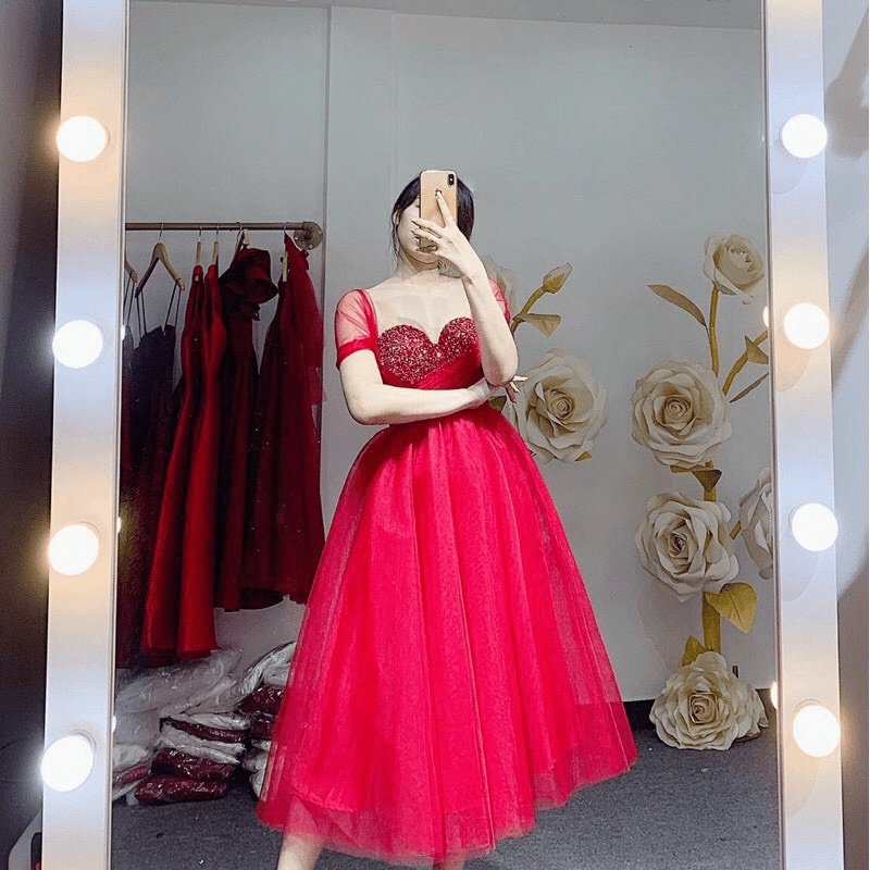 SIÊU SALE | ĐẦM LƯỚI PHỐI NGỰC KIM SA TAY NGẮN DÁNG XÒE SIÊU XINH UP SHOP HHP