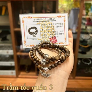 Chuỗi Trầm Tóc quấn 3 vòng hàng nhật có giấy kiểm định + Tặng Kèm hộp