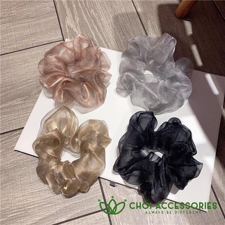 Dây buộc tóc vải bồng bềnh, scrunchies voan lưới ánh nhũ tiểu thư nhẹ nhàng nhiều size K342