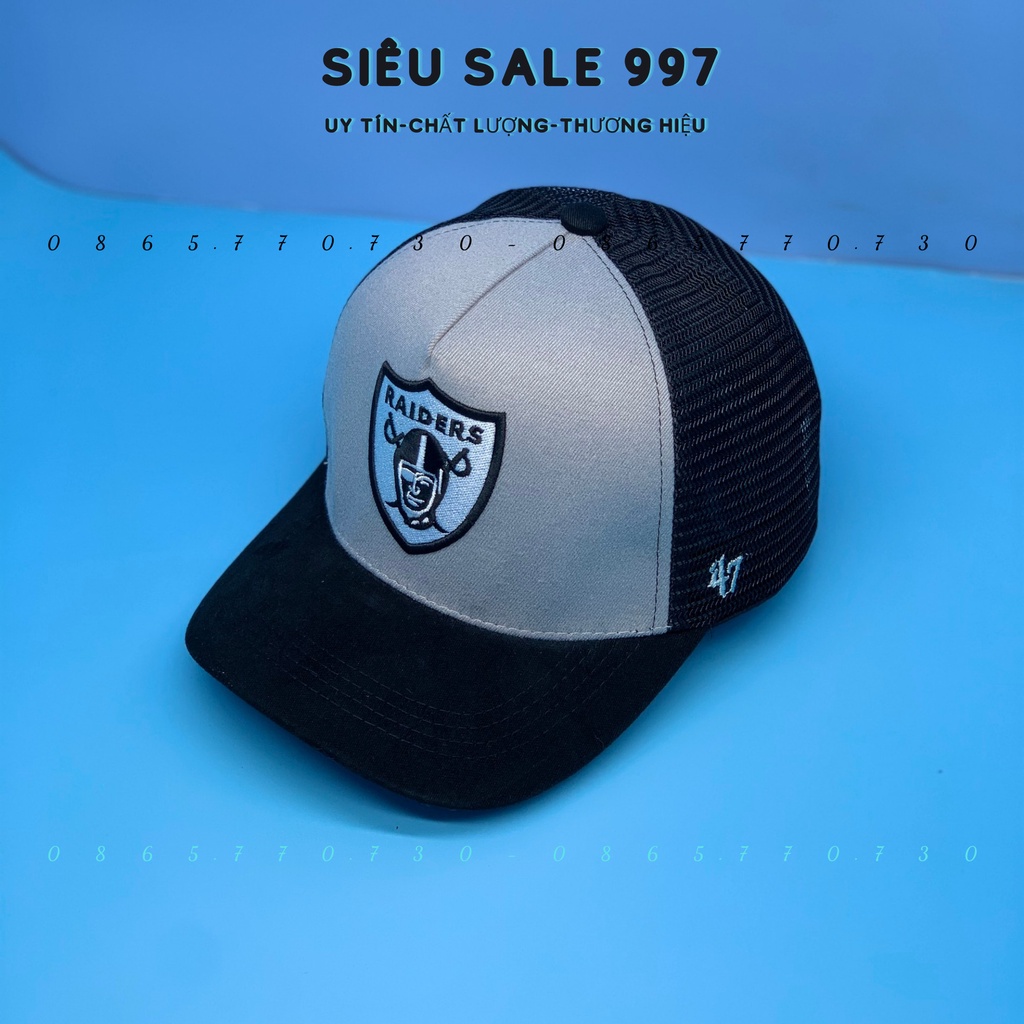 MŨ LƯỠI TRAI RAIDERS PHỐI LƯỚI CHẤT DA LỘN THÊU ĐẦU CƯỚP BIỂN CAO CẤP