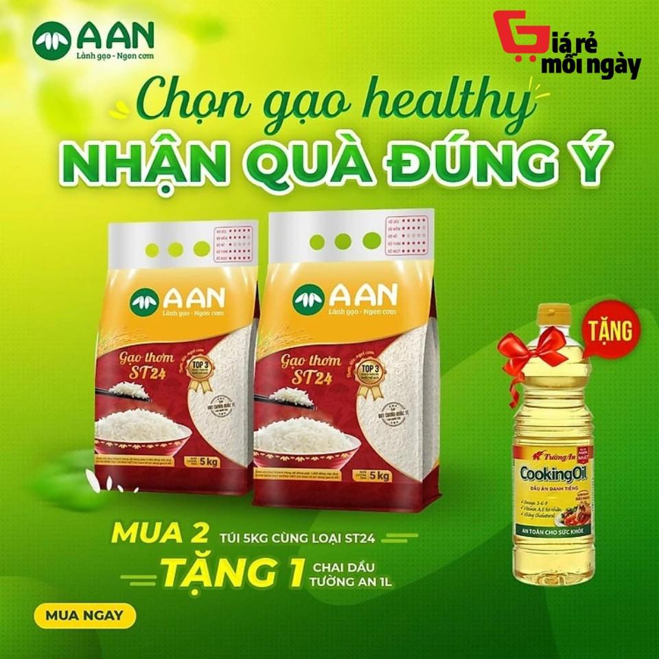 Combo 02 Túi Gạo A An ST24 Túi 5Kg Tặng Ngay 1 Chai Dầu Ăn Tường An 1l