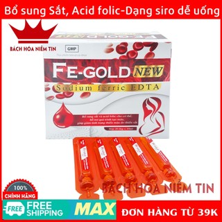 Bổ máu FE GOLD NEW Bổ sung sắt, Acid Folic cho bà bầu và trẻ từ 2 tuổi - Dạng siro an toàn, dễ uống - Hộp 20 ống 10ml