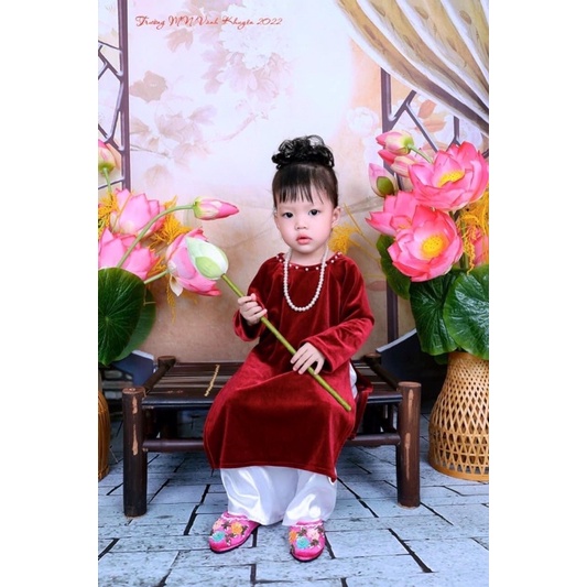 Áo dài nhung bé gái - hàng nhà may,
