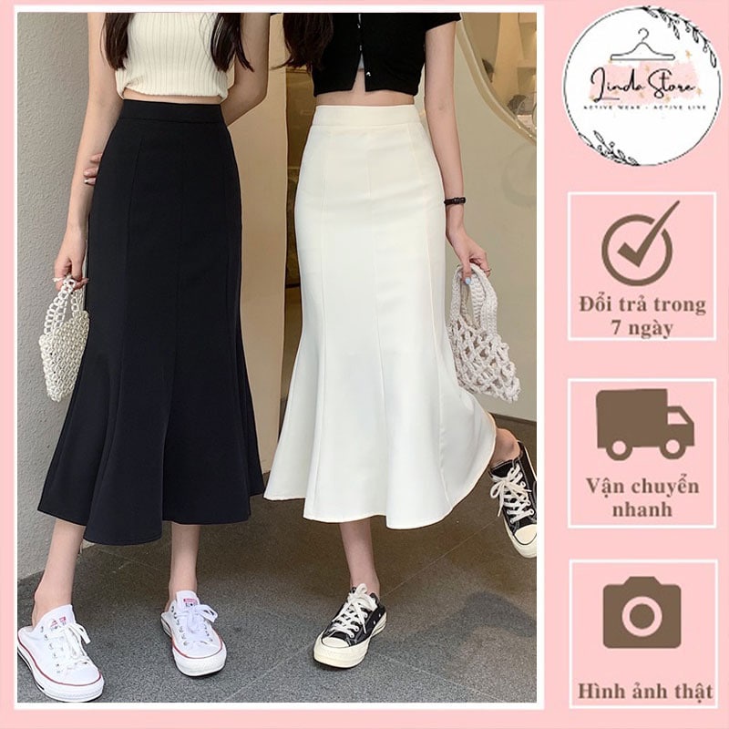 Chân váy đuôi cá dáng dài Midi Lindastore chân váy lưng cao phong cách ulzzang trẻ trung