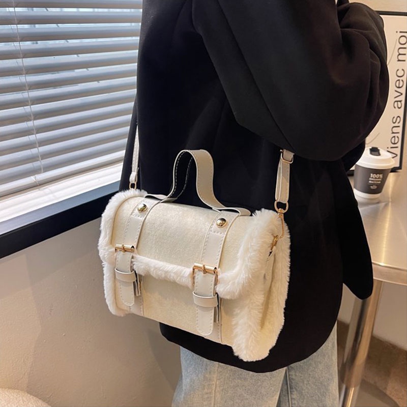 MISCHA Túi Đeo Chéo Nhỏ Bằng Lông Nhung May Ghép Mảnh Đơn Giản Thời Trang Cổ Điển Cambridge Satchel Mới