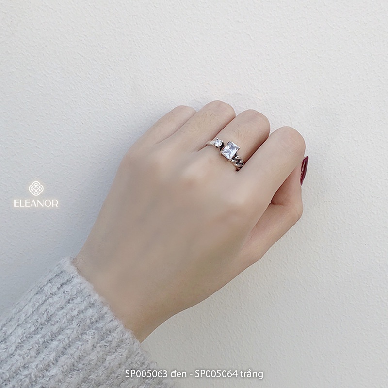 Nhẫn nữ hở bạc 925 Eleanor Accessories mặt vuông đính đá phụ kiện trang sức 5063
