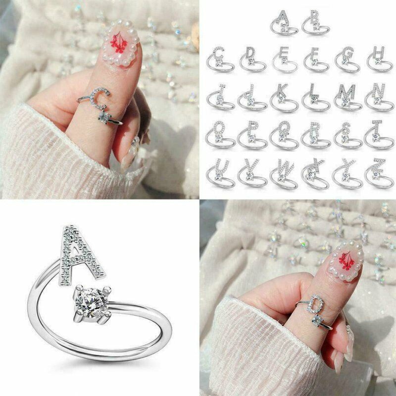 Nhẫn Mở 26 Chữ Cái A-Z Đính Pha Lê Thời Trang Cho Nữ