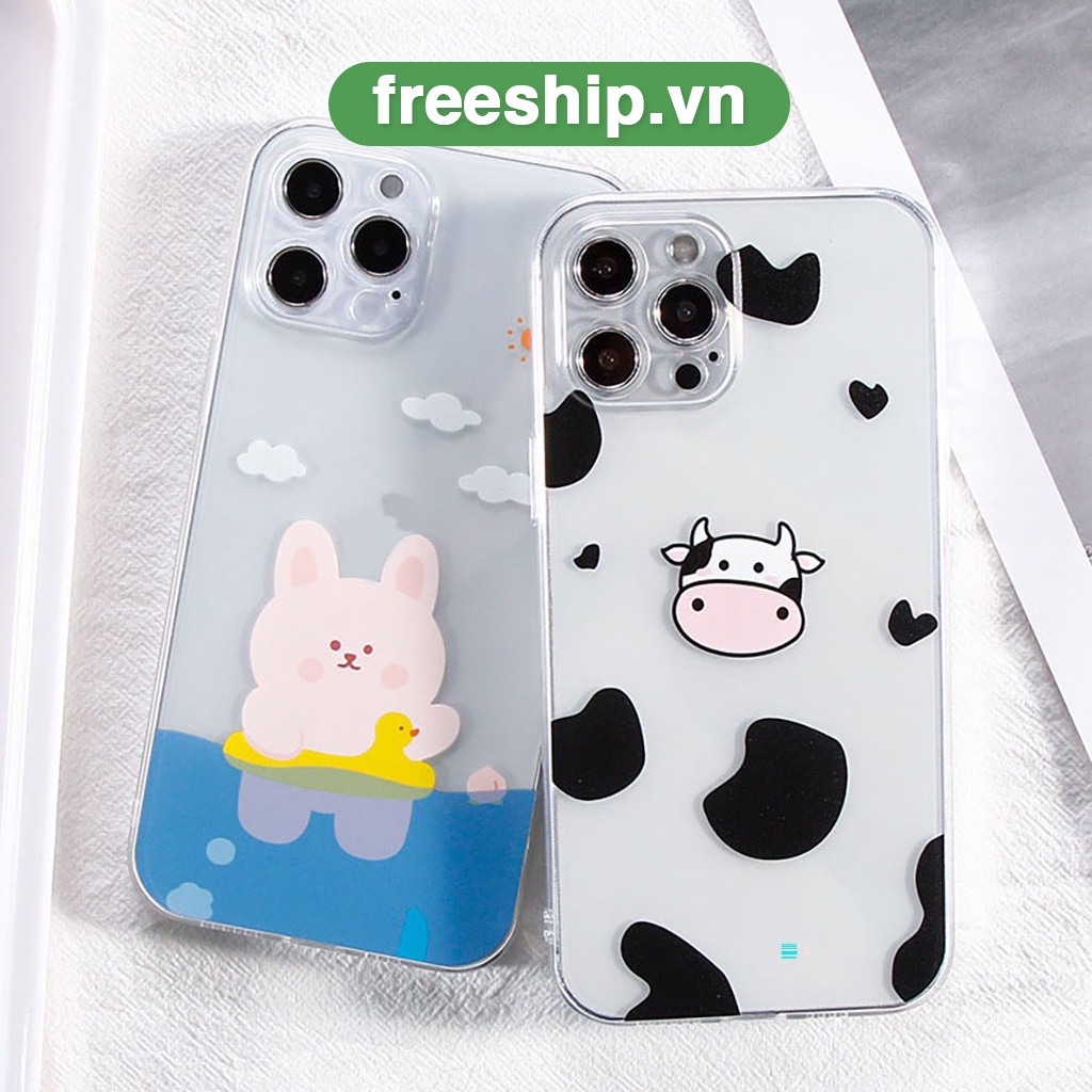 Ốp lưng iphone thỏ và bò độc đáo ốp trong suốt bảo vệ camera 6/7plus/8/8plus/x/xr/xs/11/12/13/14/pro/max/plus/promax